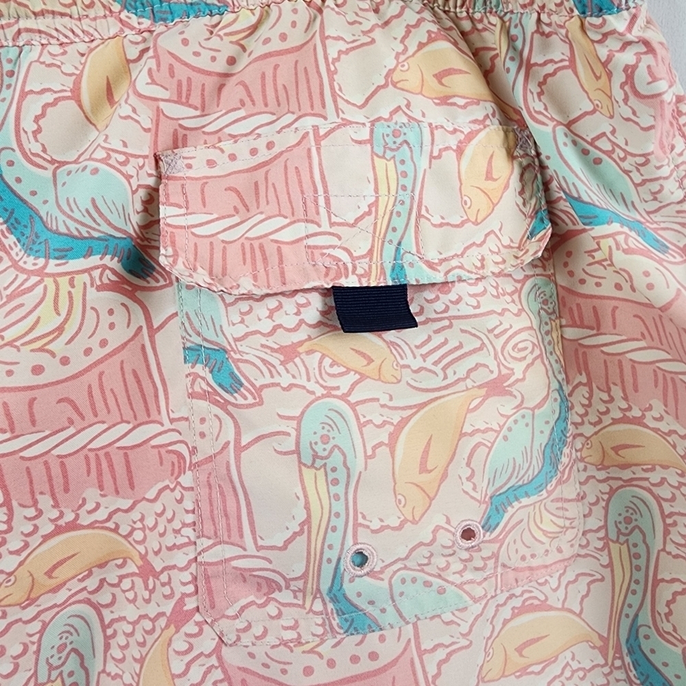 Vineyard Vines Mens Lined Swimming Trunks Tropical Fish Pelican Blue Orange Pink - Picture 5 of 10